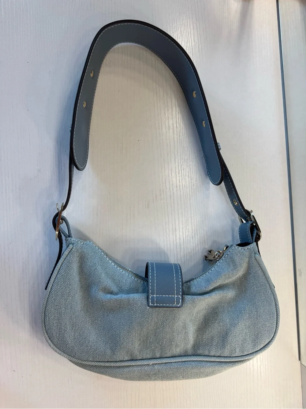 True Religion Y2K Blue Denim Shoulder Bag with Silver Hardware